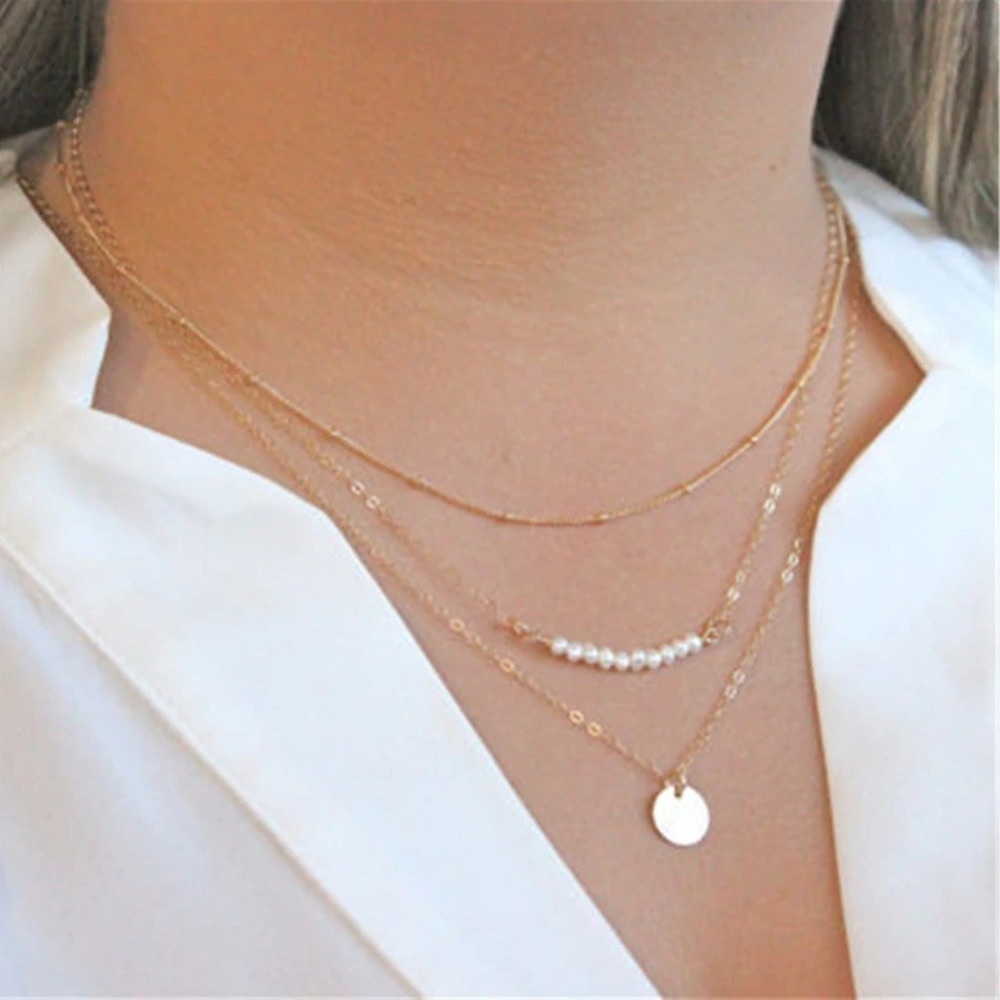 “Aurora" Minimal Boho Indie Layered Pearl Necklace